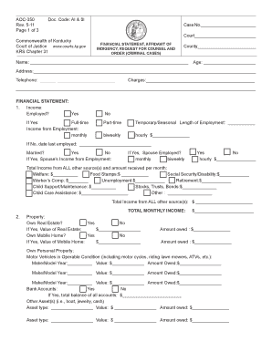 Kentucky Financial Statement and Affidavit of Indigency
