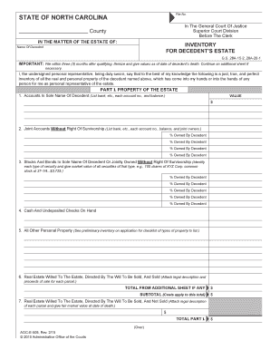 North Carolina Decedent's Estate Inventory Form