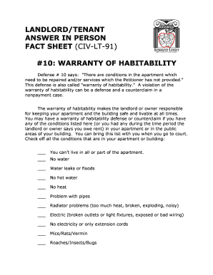 Warranty of Habitability Defense Form