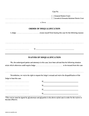 Order of Disqualification and Waiver Form