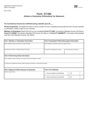 Connecticut Athlete or Entertainer Withholding Tax Statement
