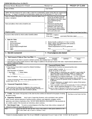 US Bankruptcy Proof of Claim Form B10