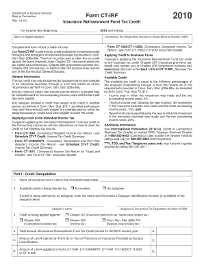 Connecticut Insurance Reinvestment Fund Tax Credit Form