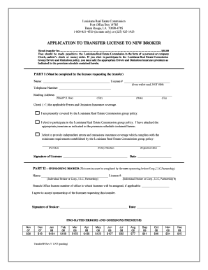 Louisiana Real Estate License Transfer Application