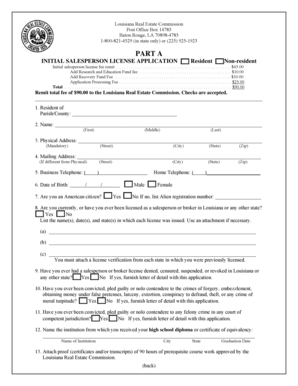 Louisiana Initial Salesperson License Application