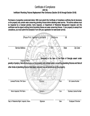 Certificate of Compliance for Inefficient Plumbing Fixtures