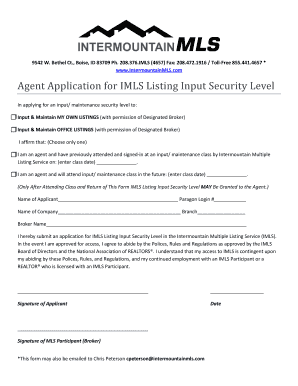 Agent Application for IMLS Listing Input Security Level