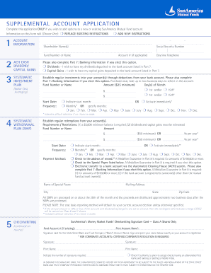 SunAmerica Mutual Fund Supplemental Account Application
