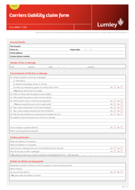 Carriers Liability Claim Form
