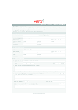 Vero Personal Accident & Illness Claim Form