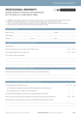 Professional Indemnity Claim Notification Form