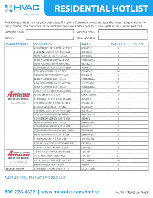 Residential HVAC Equipment Hotlist
