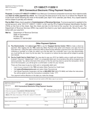 2012 Connecticut Electronic Filing Payment Voucher