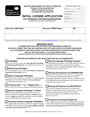 Arizona Speech and Hearing Disciplines Initial License Application