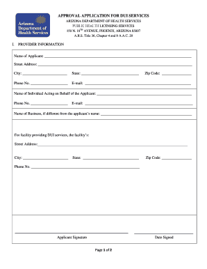Arizona DUI Services Approval Application