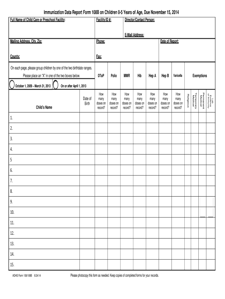 immunizaton date report maricopa county form Preview on Page 1