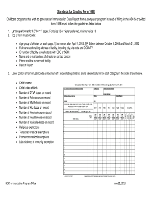 Form 108B Immunization Data Report