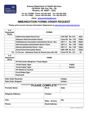 Forms Request - Arizona Department of Health Services