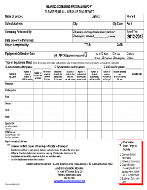 Hearing Screening Program Report