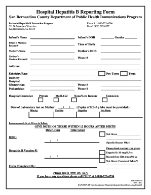 Hospital Hepatitis B Reporting Form