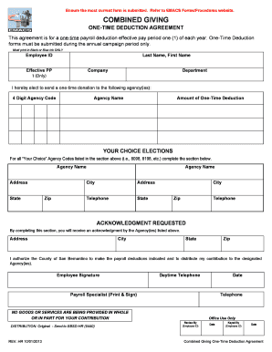 One-Time Deduction Agreement