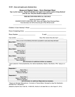Abuse and Neglect Party Dismissal Sheet