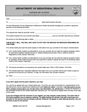 California Notice of Action for Mental Health Services