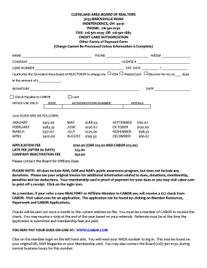 Cleveland Area Board of REALTORS Credit Card Authorization