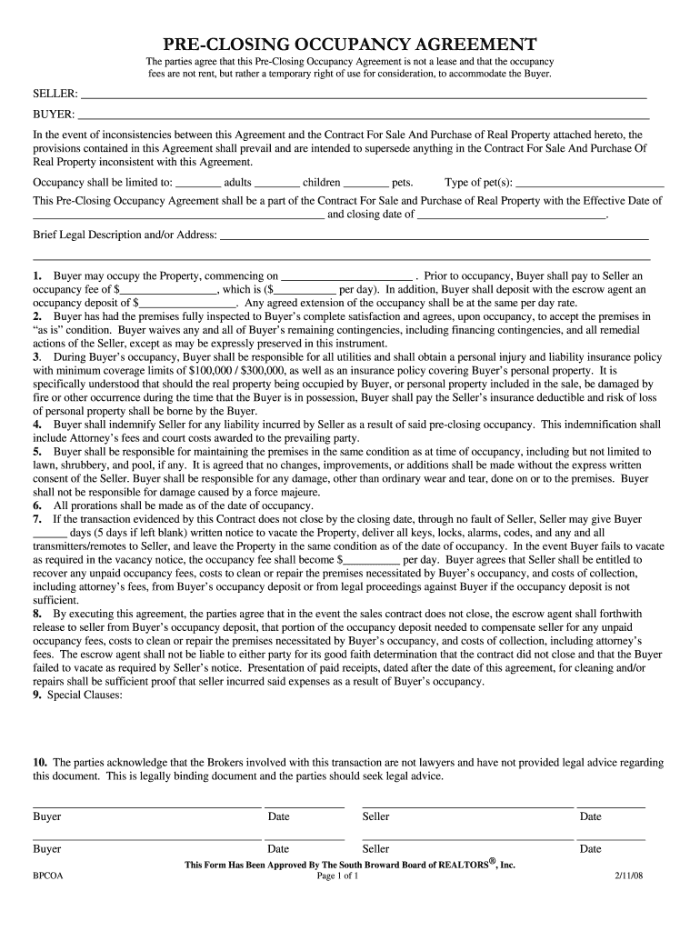 The Occupancy Agreement Fill Online Printable Fillable Blank 