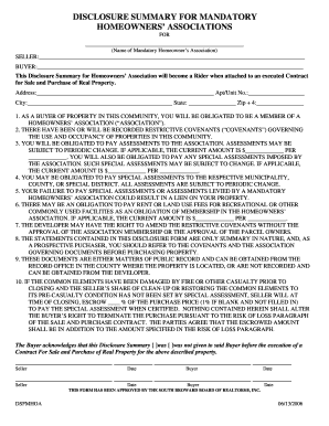 Disclosure Summary for Mandatory Homeowners’ Association