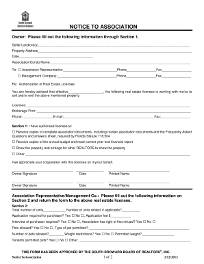 Notice to Association Form