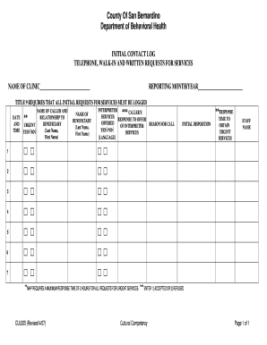 County of San Bernardino Initial Contact Log