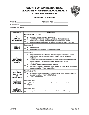 San Bernardino Intensive Outpatient Admission Form