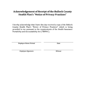 Bulloch County Health Plan Privacy Practices Acknowledgement