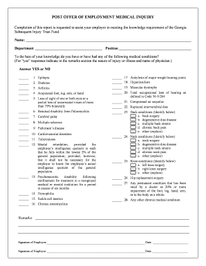 Georgia Post Offer Employment Medical Inquiry Form