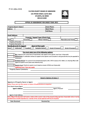 Fulton County Property Assessment Appeal Form