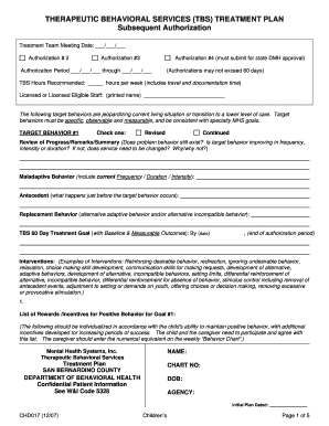 Therapeutic Behavioral Services Treatment Plan