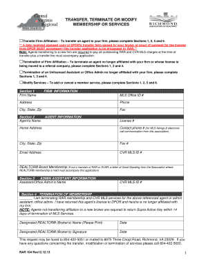 Virginia Real Estate Agent Transfer Termination Form