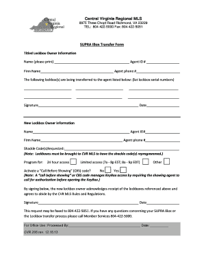 SUPRA IBox Transfer Form