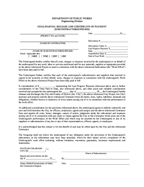 Final Partial Release and Certificate of Payment