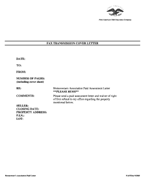 Homeowners Association Paid Assessment Letter