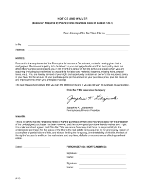 Pennsylvania Title Insurance Waiver Form