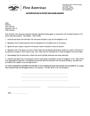 Authorization to Payoff and Close Account