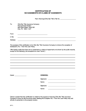 Certification of No Easements or Claims of Easements