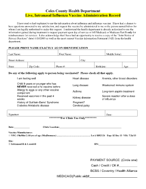 Live Intranasal Influenza Vaccine Administration Record