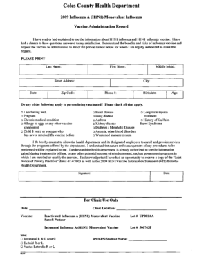 H1N1 Vaccine Administration Record