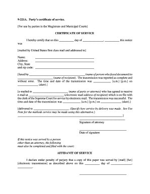 Certificate of Service for Magistrate and Municipal Courts
