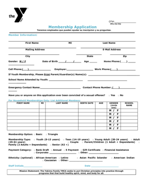 Yakima Family YMCA Membership Application