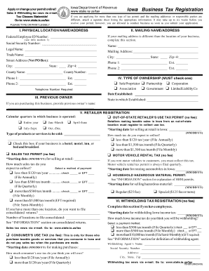 Iowa Business Tax Registration Form
