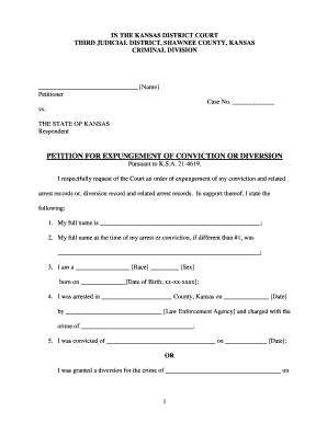 Kansas Petition for Expungement of Conviction or Diversion